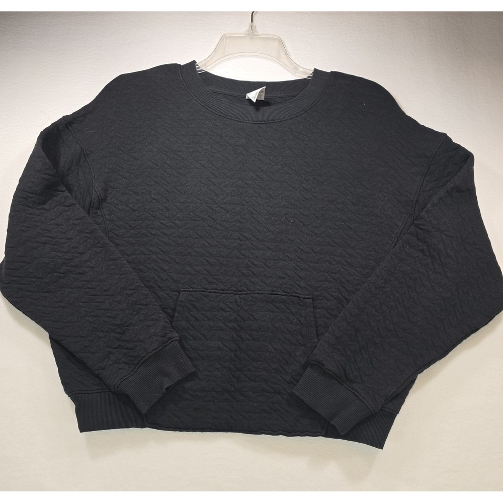 All in Motion Womens Black Quilted Crewneck Sweatshirt Kangaroo Pocket Medium
